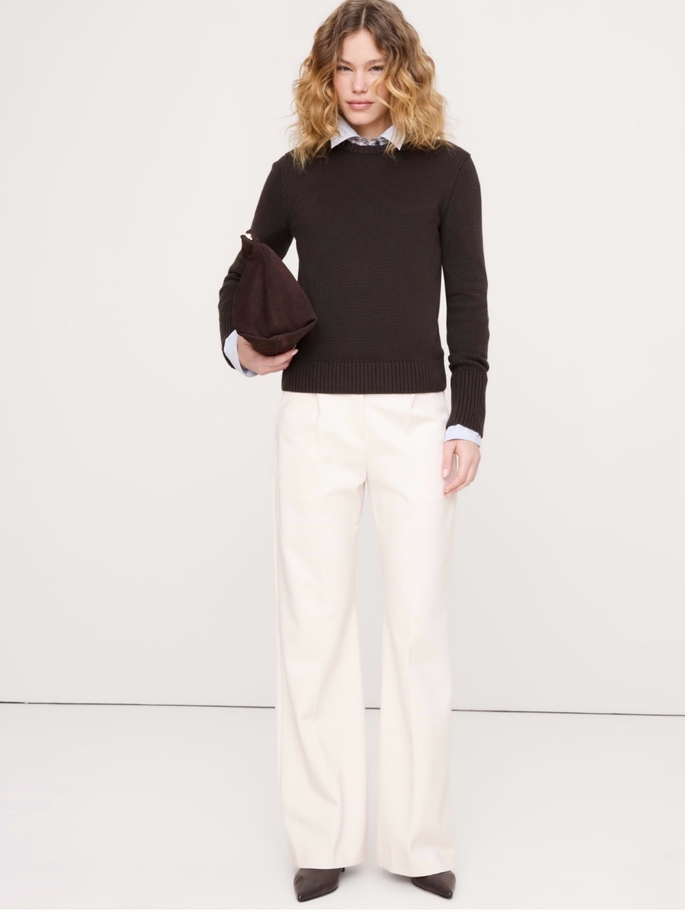 Banana Republic High Waist Wide Leg Drapey Ponte Pull on Pant Large. Cream White
